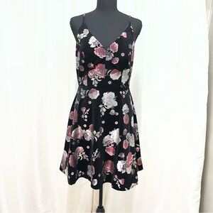 Social Couture Velvet with shimmer 90s Floral Dress Whimsigoth, Dark Romantic